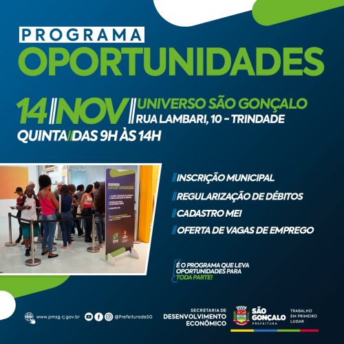 Nova edição do Programa Oportunidades será na próxima quinta-feira (14)