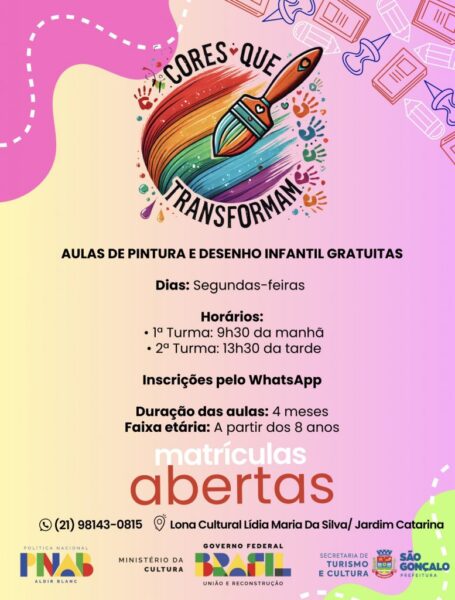 Aulas gratuitas de pintura e desenho infantil na Lona do Jardim Catarina