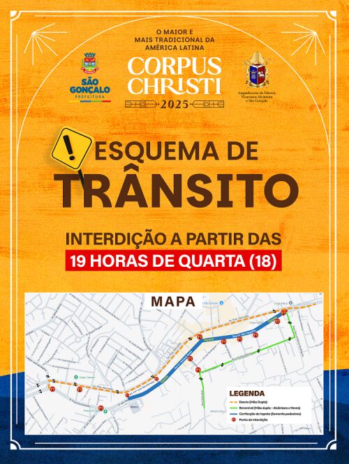 Trânsito de São Gonçalo será alterado para celebração de Corpus Christi