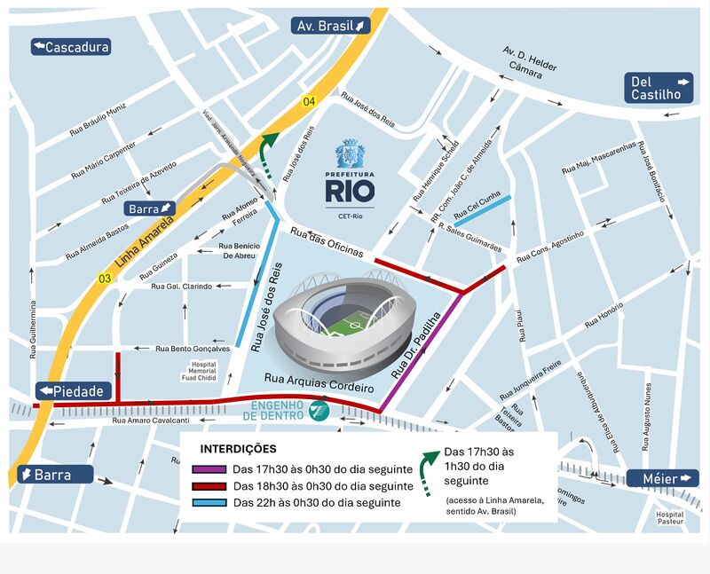 CET-Rio monta operação de trânsito para o jogo entre Botafogo e Palmeiras, no estádio Nilton Santos, no Engenho de Dentro - Prefeitura da Cidade do Rio de Janeiro