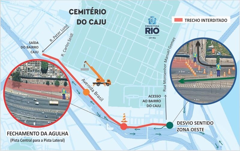 Interdição temporária na Avenida Brasil para içar equipamentos no Cemitério do Caju – Prefeitura da Cidade do Rio de Janeiro