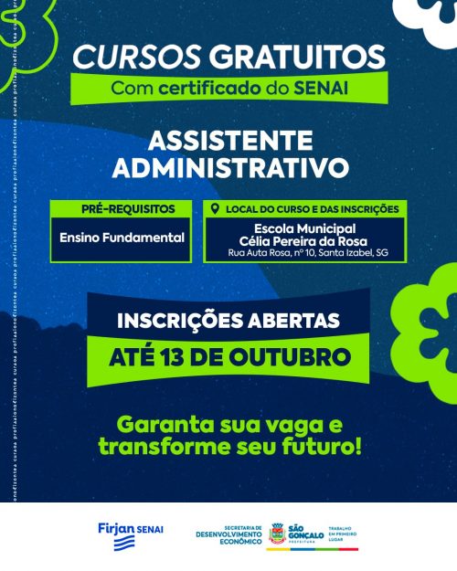 Prefeitura e Firjan oferecem curso profissionalizante gratuito de assistente administrativo