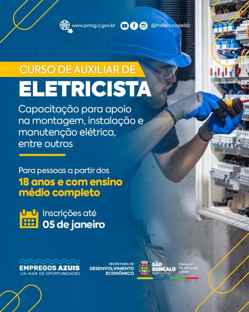 Prefeitura e Governo do Estado oferecem curso gratuito de auxiliar de eletricista