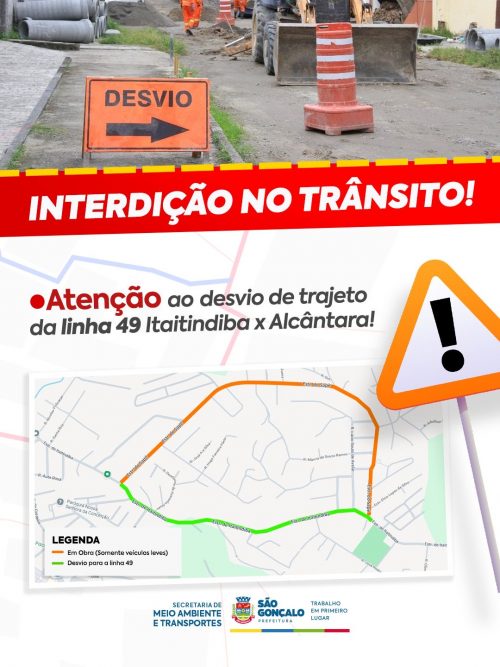 Prefeitura realiza mudança temporária na rota da linha do ônibus 49, que liga Itaitindiba ao Alcântara
