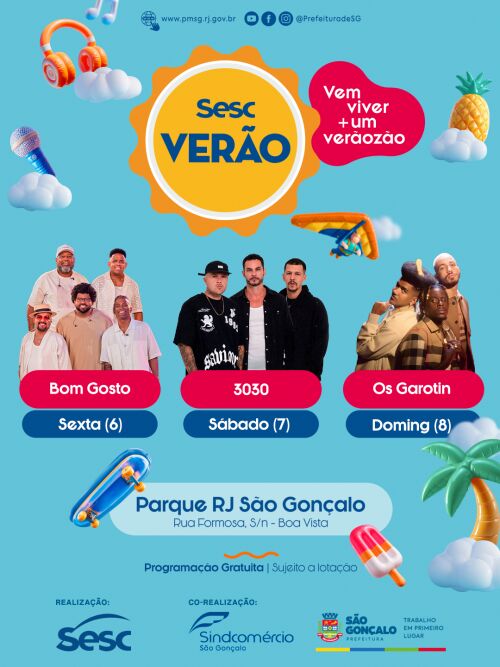 Sesc Verão São Gonçalo terá três dias de shows e programação gratuita no Parque RJ