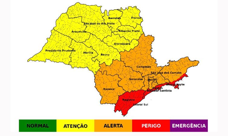 São Paulo (SP), 25/02/2026 - Mapa de chuvas em São Paulo. Foto: Defesa Civil SP/Divulgação