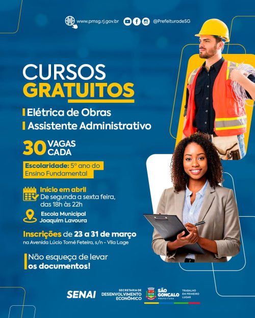 Prefeitura de São Gonçalo abre inscrições para cursos gratuitos em parceria com o SENAI