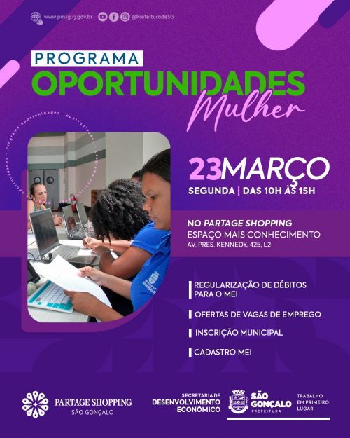 São Gonçalo promove “Oportunidades Mulher” na próxima segunda-feira (23)