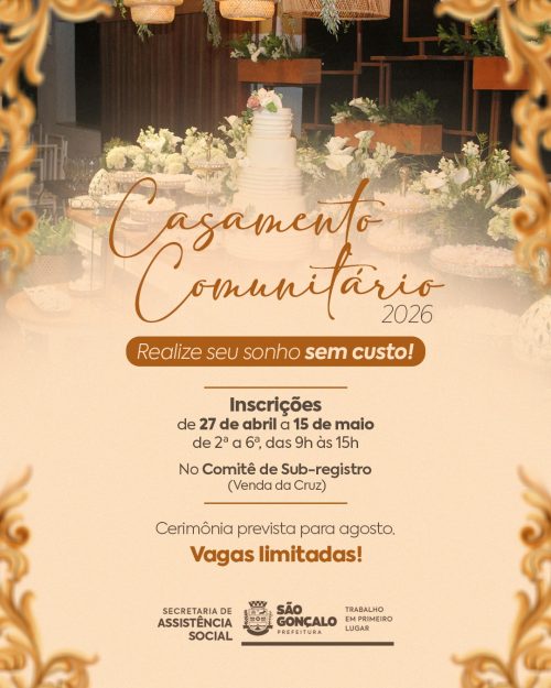 Inscrições para Casamento Comunitário começam nesta segunda-feira (27)