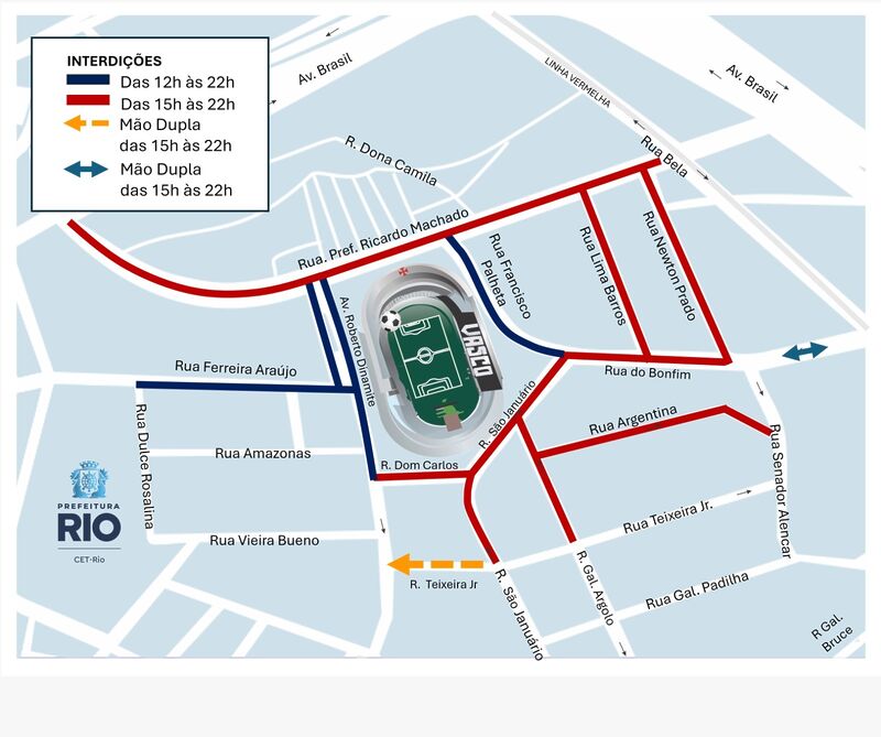 Trânsito terá alterações na região de São Januário para Vasco x Olimpia - Prefeitura da Cidade do Rio de Janeiro