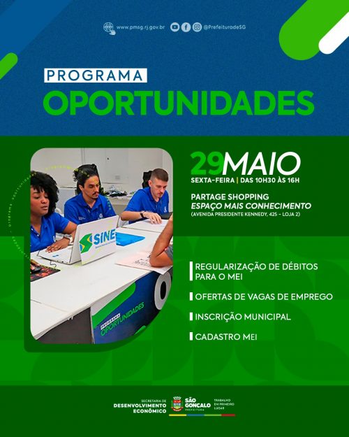 São Gonçalo promove nova edição do Programa Oportunidades nesta sexta-feira