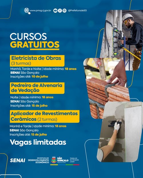 São Gonçalo abre inscrições para mais cursos gratuitos em parceria com o Senai