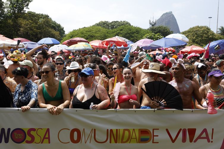 Fernando Frazão/Agência Brasil Rio de Janeiro (RJ), 15/02/2026 – Foliões curtem a apresentação do bloco Divinas Tretas, que toca com sua banda e atrai público LGBTQIAPN+ no Aterro do Flamengo. Foto: Fernando Frazão/Agência Brasil