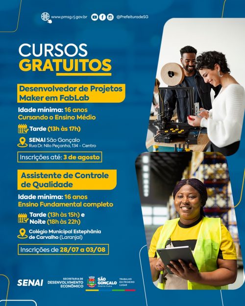São Gonçalo inscreve para cursos profissionalizantes gratuitos
