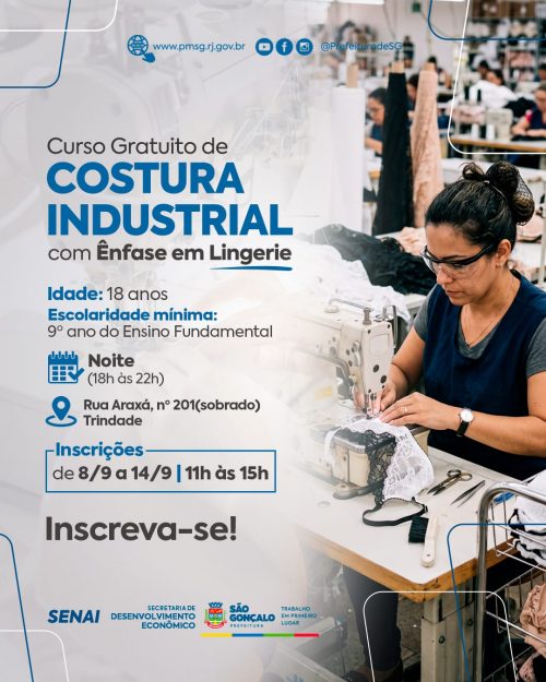 São Gonçalo está com inscrições abertas para curso gratuito de costureira industrial com ênfase em lingerie