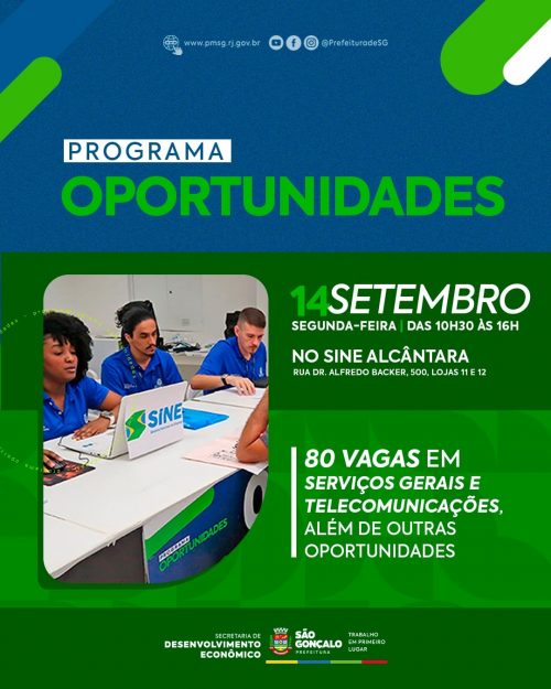 São Gonçalo tem nova edição do Programa Oportunidades com 80 vagas de emprego