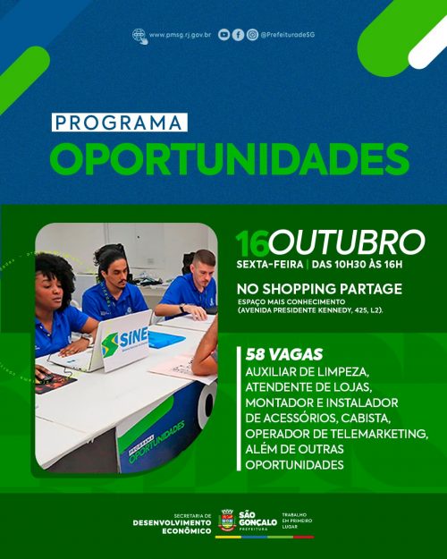 São Gonçalo oferece 58 vagas de emprego em mais uma edição do Oportunidades