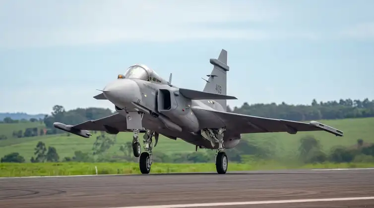 09/10/2026 - Primeiro Gripen E produzido no Brasil faz voo inaugural no interior de SP — Foto: Divulgação/Embraer